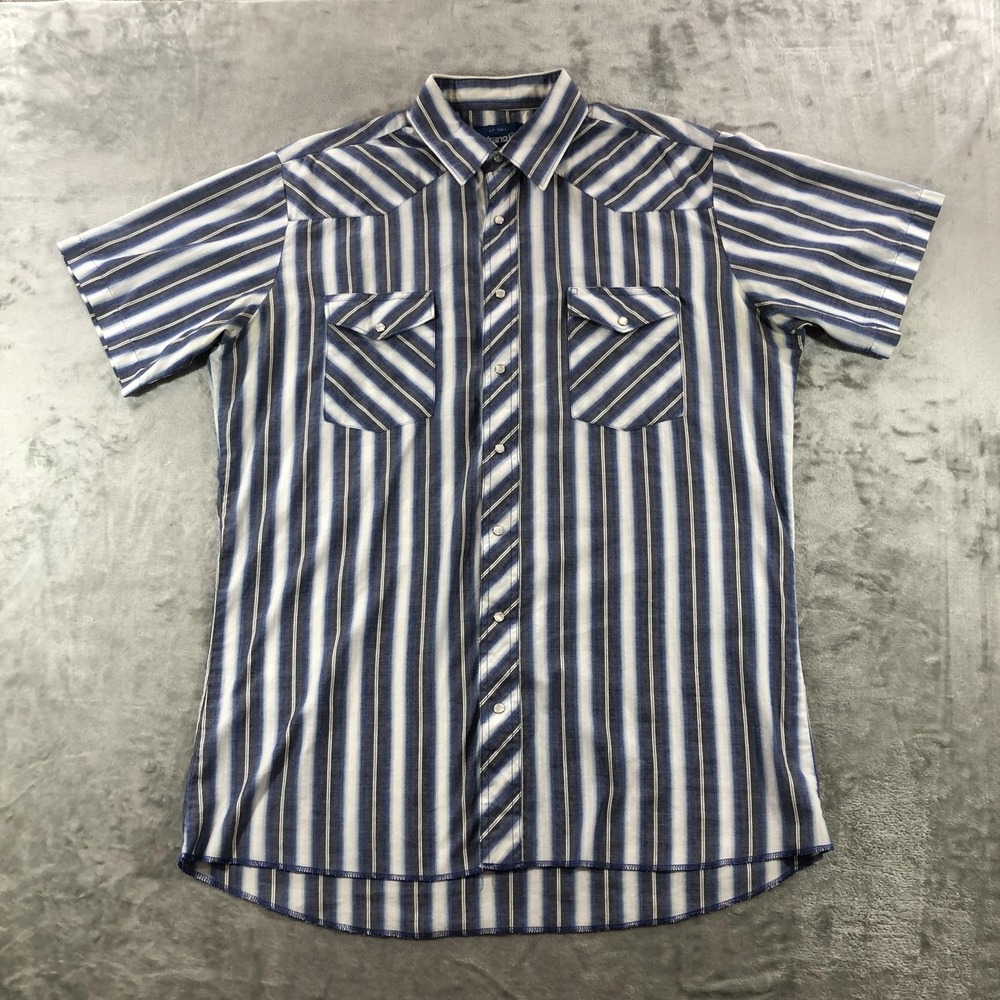 Wrangler Shirt Mens LT Tall Blue Stripe Short Sleeve Western Snap Button Pockets
